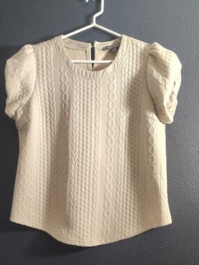 Grey Collective Cable Knit  Textured Puff-Sleeve Top Size Large